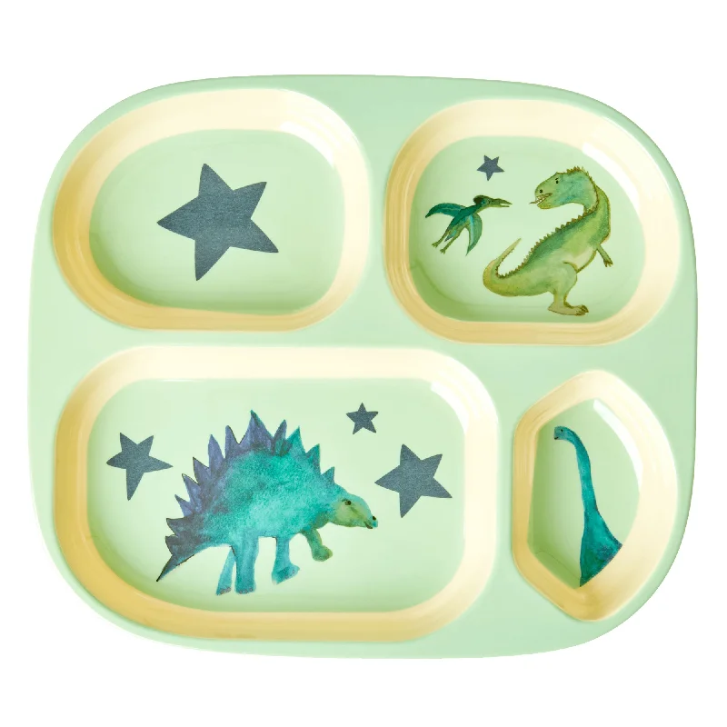 reusable porcelain serving bowls for special occasions -Rice DK Melamine Kids 4 Room Plate with Dino Print