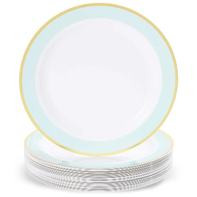 modern bamboo plates for catering events -24 Disposable Plastic Dinner Plates, Elegant Wedding Party Mint Green Gold 9 in. - 9" X 9"