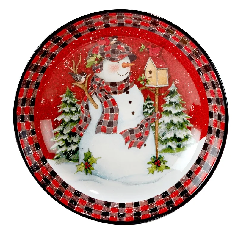 luxury porcelain flatware for family gatherings -Certified International Christmas Lodge Snowman 13" Serving Bowl, 128 oz.