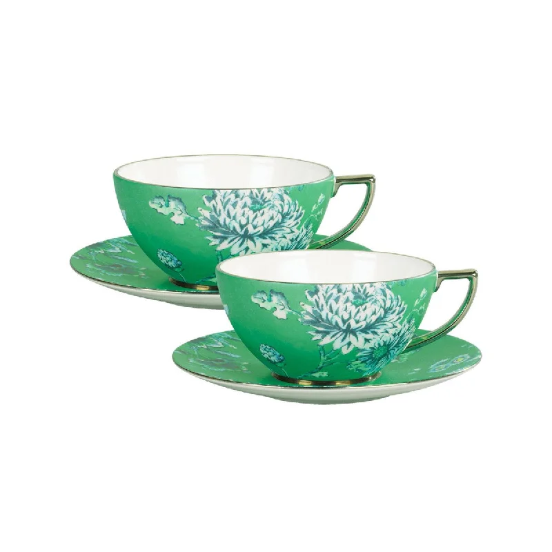 bamboo coffee mug -Wedgwood Jasper Conran Chinoiserie Teacup and Saucer Green Set of 2