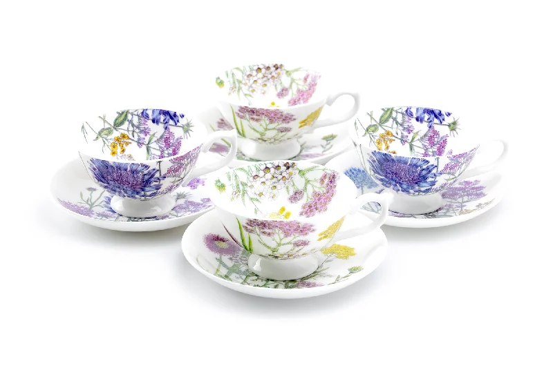 custom coffee cup for birthday -Flower Field Bone China Tea Cup and Saucer Set of 4