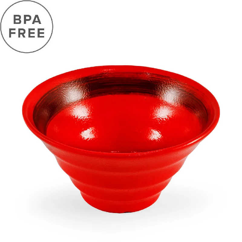 elegant porcelain soup bowls for family dinners -Melamine Red Grainy Noodle Bowl 40 fl oz / 7.4" dia with Black Brushstroke