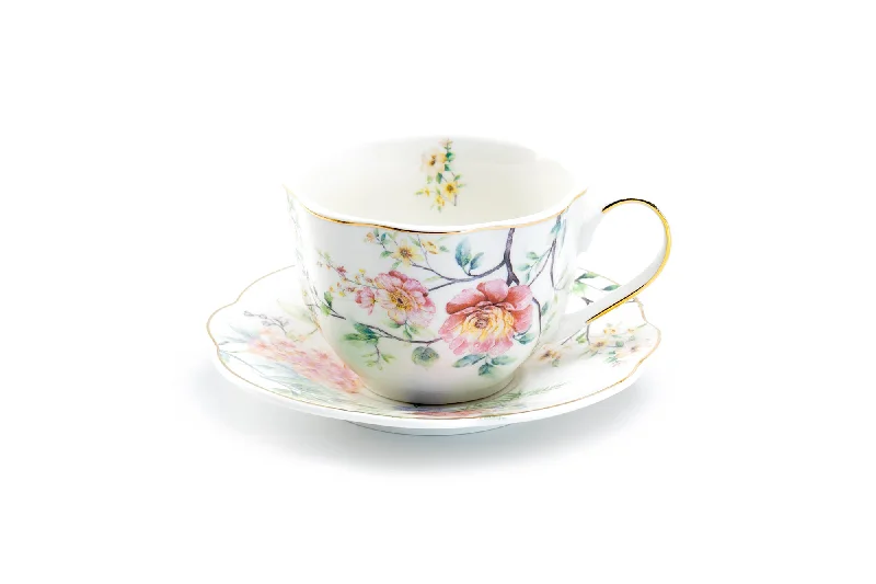 premium coffee mug -Camellia Scallop Fine Porcelain Tea Cup and Saucer