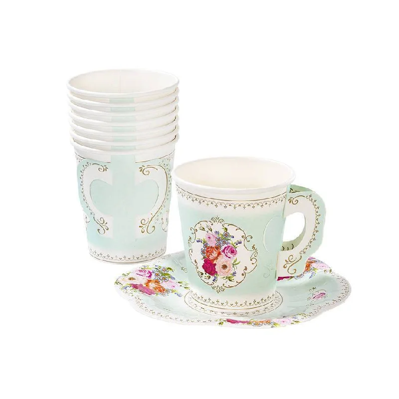 microwave safe coffee mug -Floral Paper Teacups & Saucers Set 12ct