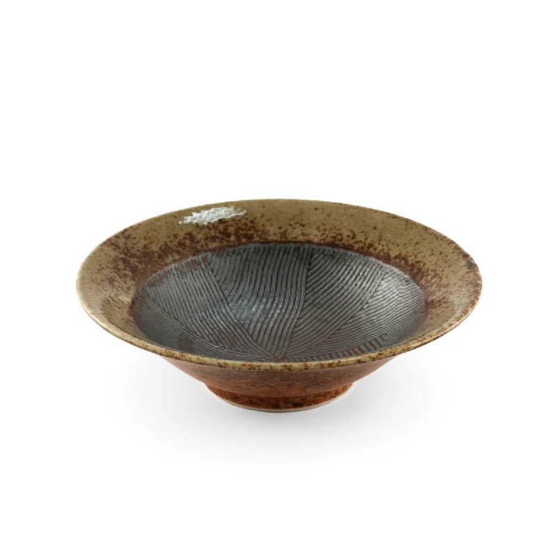 reusable bamboo serving trays for outdoor meals -Haifuki Brown Bowl / Japanese-style Mortar (Suribachi) 6.3"dia x 1.85"ht