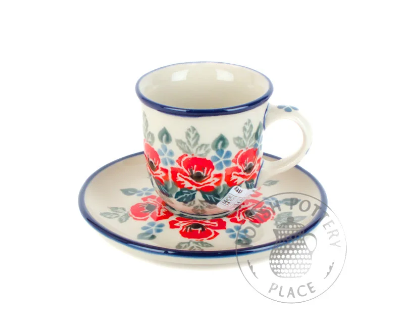 coffee mug with lid -Demitasse Cup and Saucer - Red Roses