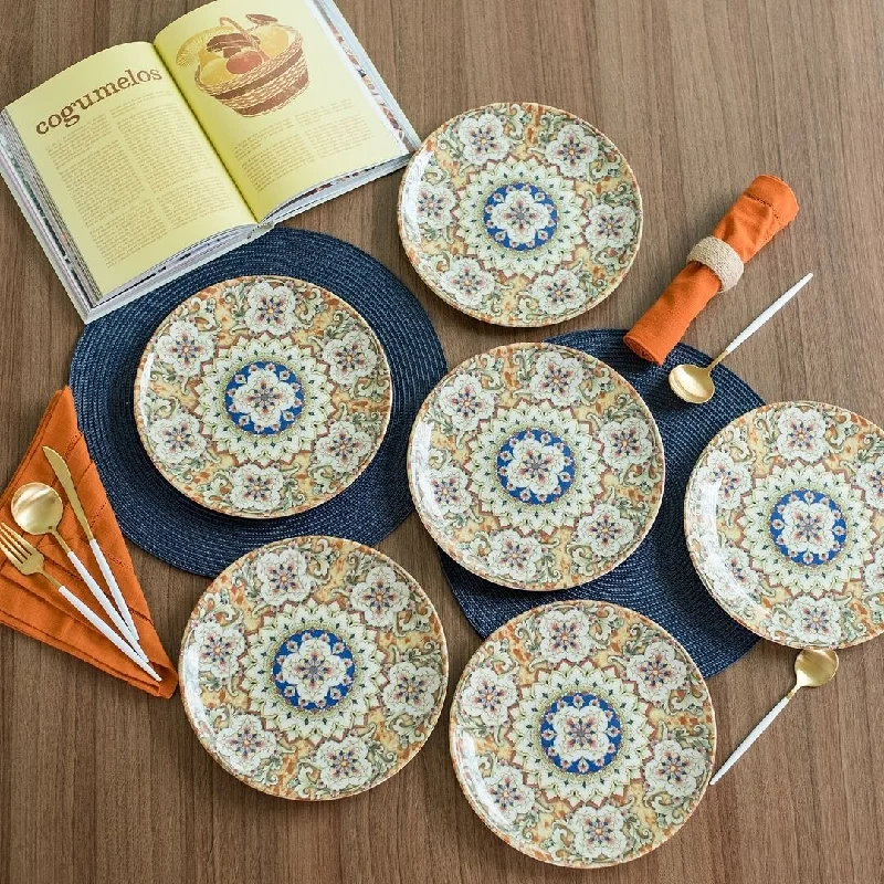 luxury bamboo bowls for serving salads -Daily Unni Large 9.24" Dinner Plates in Orange and Blue