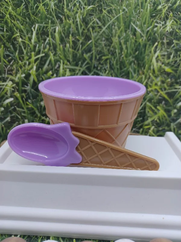 high-quality bamboo cutlery for kids -Purple Ice Cream Waffle Cone Bowl w/ Spoon