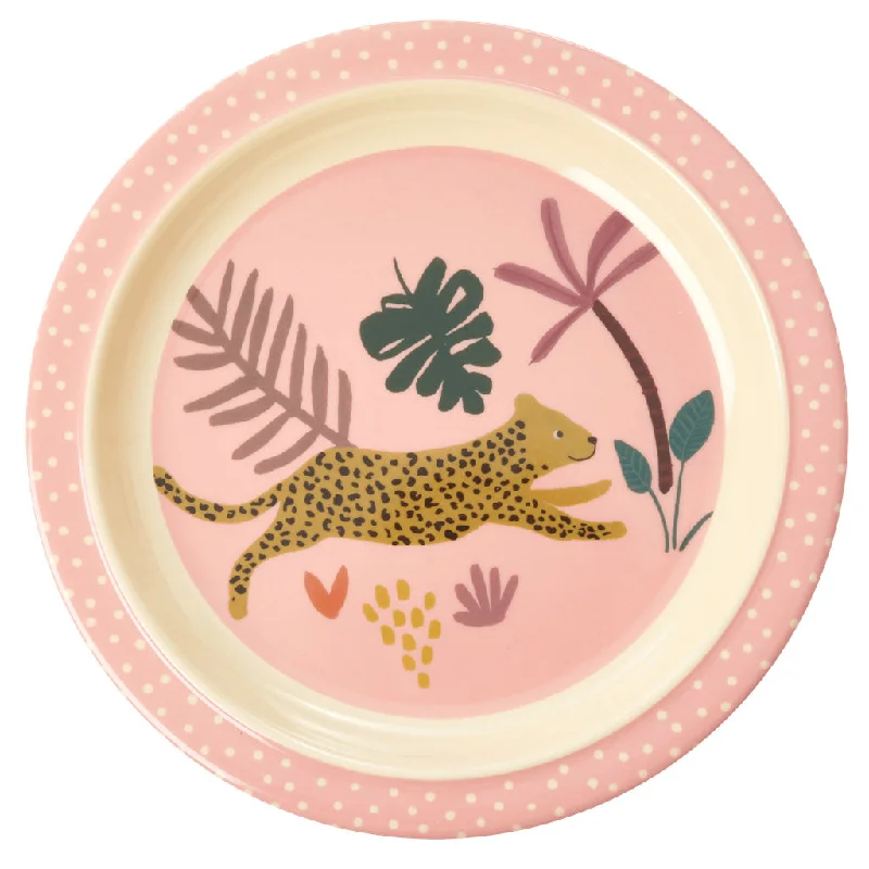 eco-friendly plastic flatware for kids -Rice DK Melamine Kids Lunch Plate with Pink Jungle Animals Print