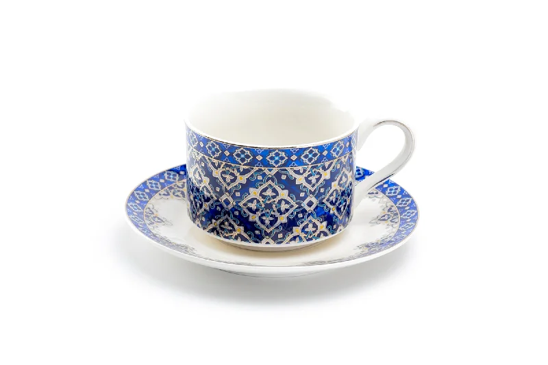 oversized coffee mug -Blue Diamond Fine Porcelain Cup and Saucer