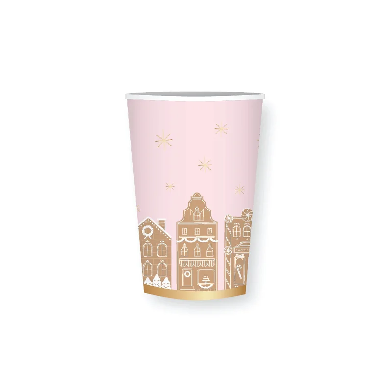 oversized tea cup -Pink Gingerbread House Village Paper Cups 8ct