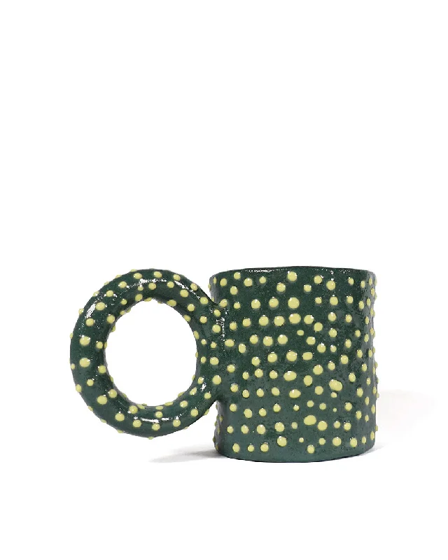 dishwasher safe mug -Circle cup - green with yellow dots