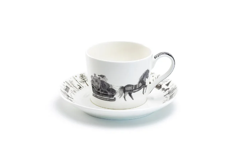 luxury coffee mug -Winter Wonderland Santa Carriage Bone China Tea Cup and Saucer