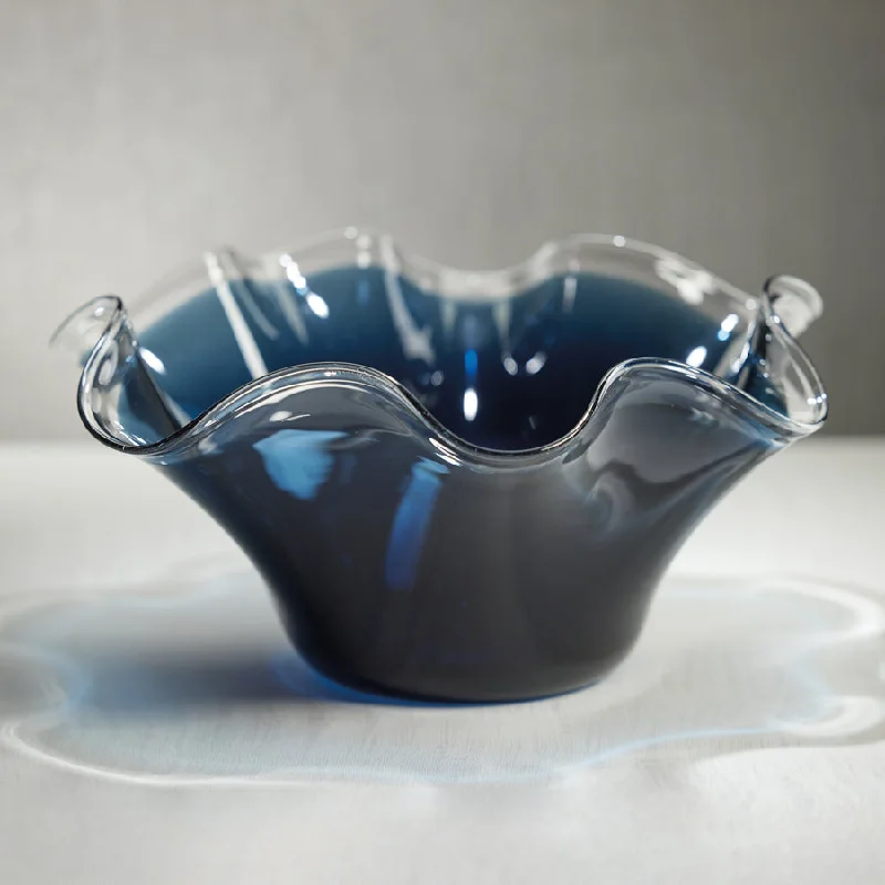 reusable ceramic dinnerware for daily use -Tropezana Tall Wave Glass Bowl - Blue - 16.25 in