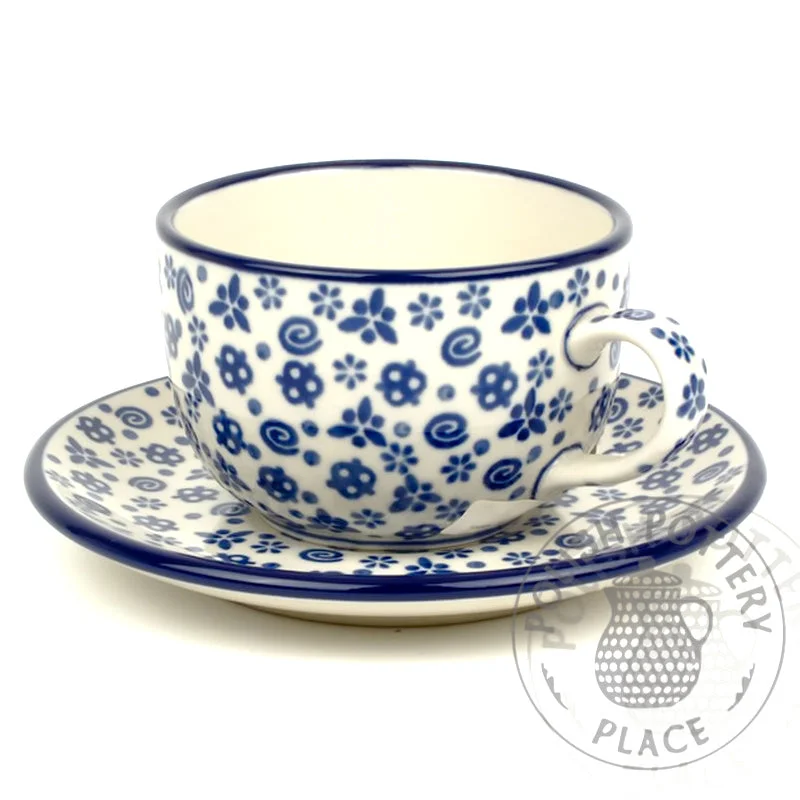 blue ceramic mug -9oz Cup & Saucer - Pretzels