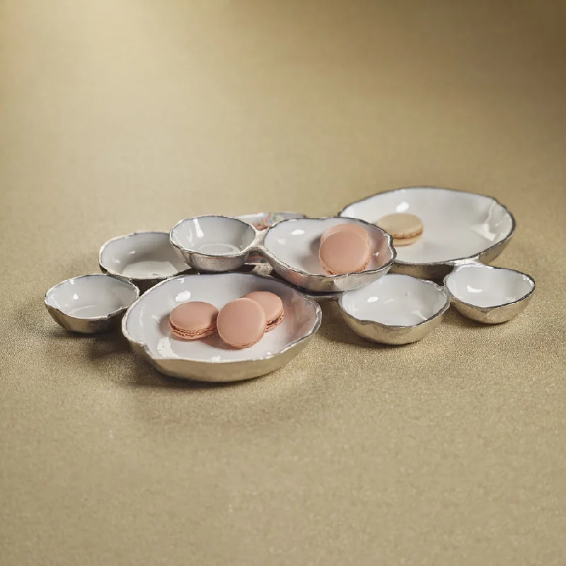 premium bamboo serving plates for large gatherings -Cluster of Nine Round Serving Bowls - Nickel and White