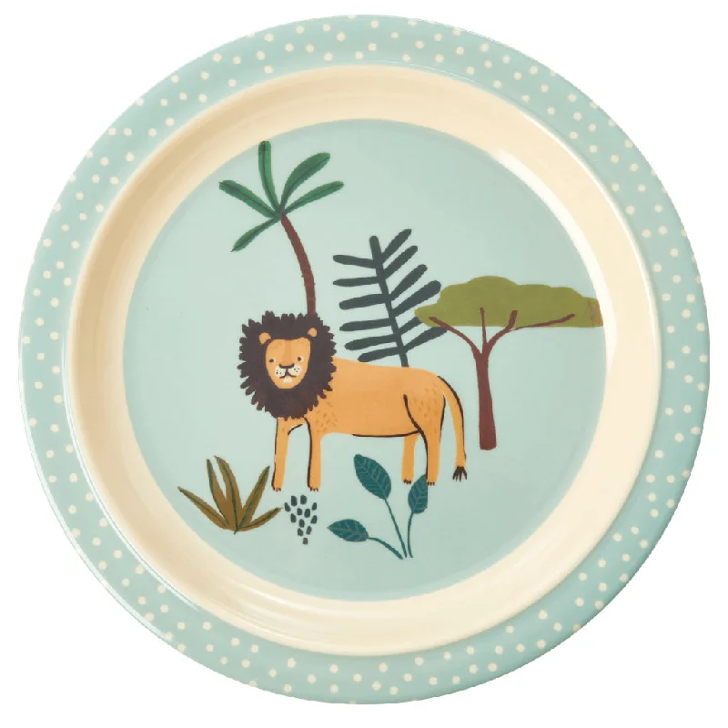 reusable bamboo dinner plates for formal meals -Rice DK Melamine Kids Lunch Plate with Blue Jungle Animals Print