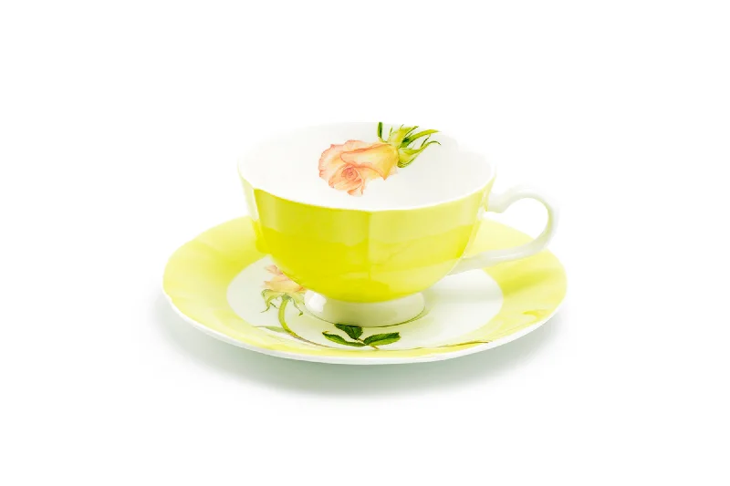 eco-friendly bamboo coffee cup -Pink Rose Bud Bone China Tea Cup and Saucer