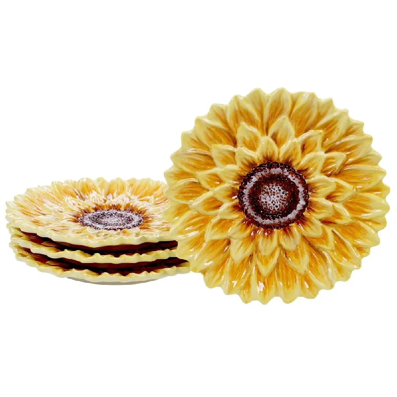 kids reusable bamboo cutlery for school lunches -Certified International Sunset Sunflower 3-D Dessert Plates (Set of 4)