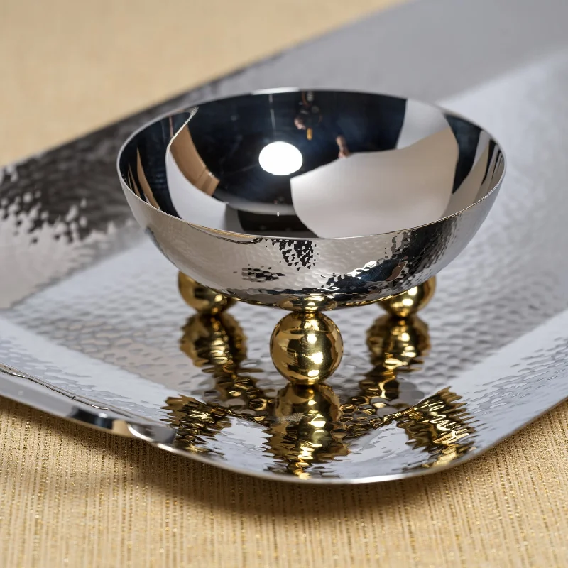 luxury porcelain flatware for special occasions -Condiment Bowl - Polished Nickel with Gold Feet