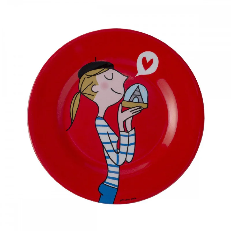 eco-friendly porcelain plates for daily use -Petit Jour Paris Dessert Plate "Parisienne" Red