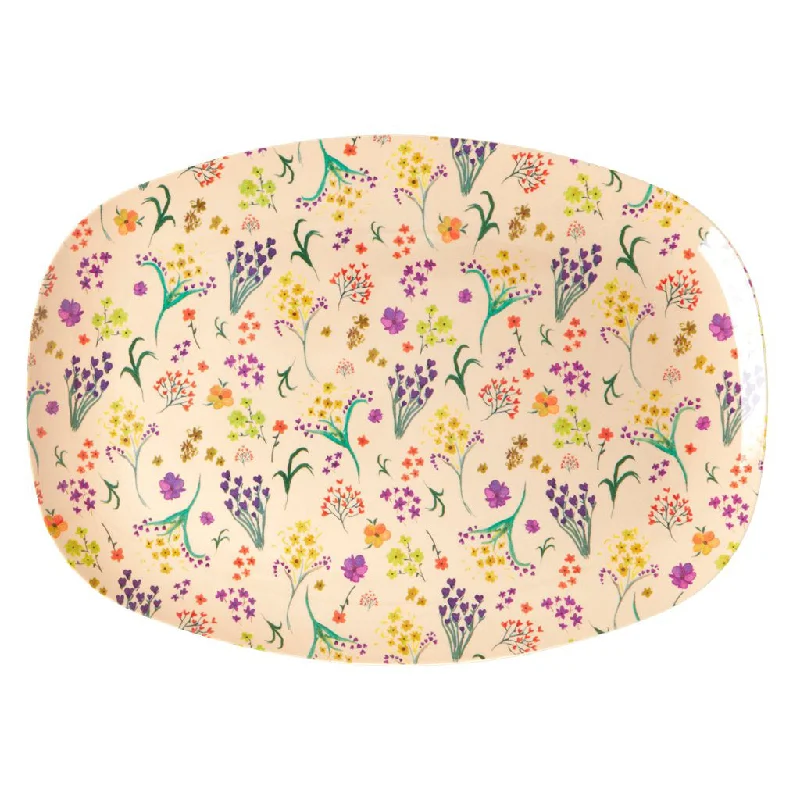 luxury bamboo cups for catering events -Rice DK Melamine Rectangular Plate with Wild Flower Print