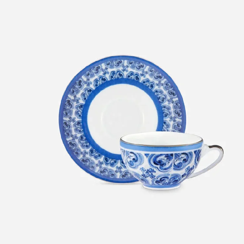 eco-friendly travel mug -Dolce & Gabbana Casa | Blue Mediterraneo Fiore Piccolo Espresso Cup and Saucer Set