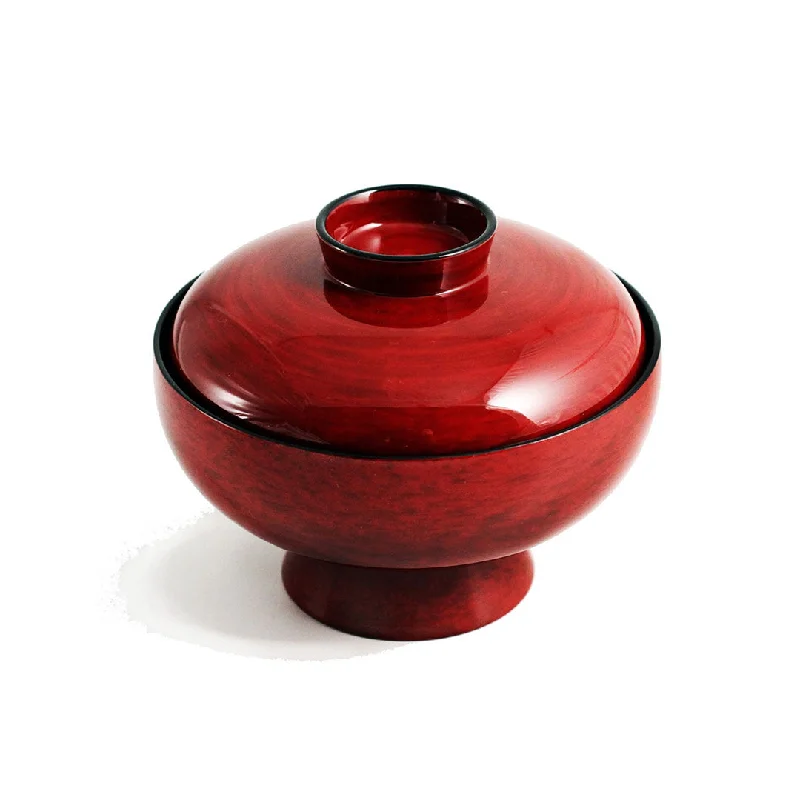 high-end bamboo plates for picnics and BBQs -Red Gotonuri Soup Bowl with Lid 11.2 fl oz / 4.72" dia