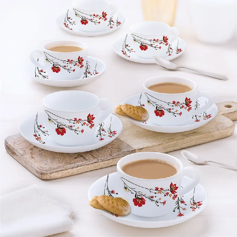 coffee mugs for gifting -Larah by Borosil Chrys Red Cup n Saucer Set