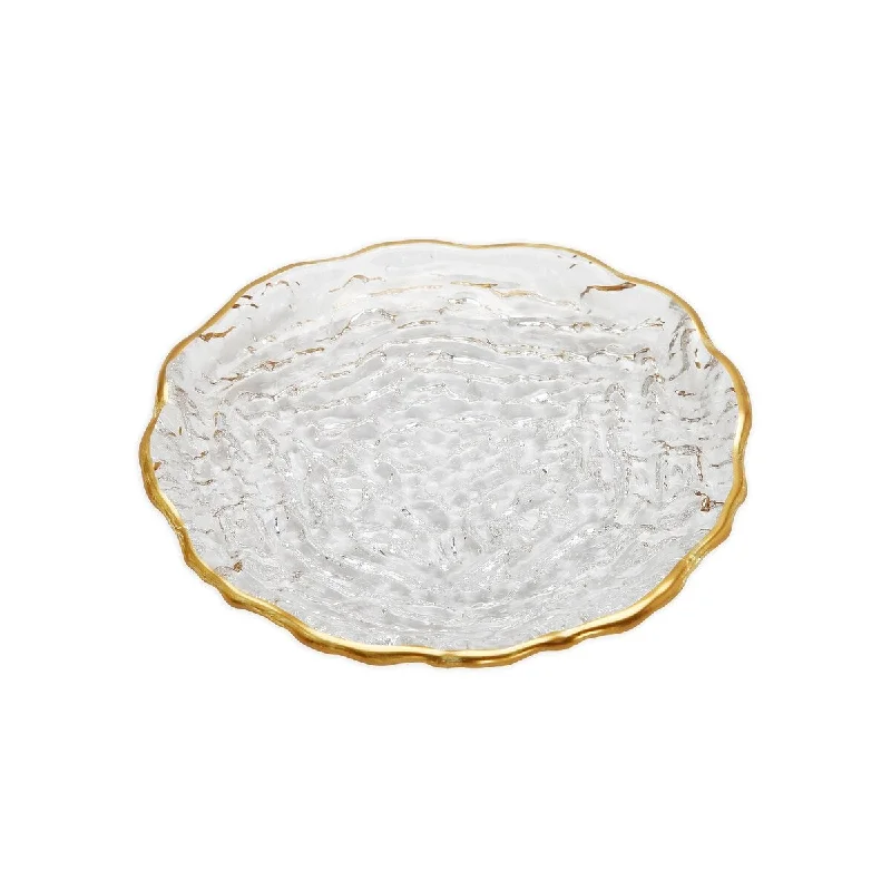 eco-friendly bamboo serving plates for weddings -Set of 4 Glass 6" Dessert Plates with Gold Trim - 6.5"