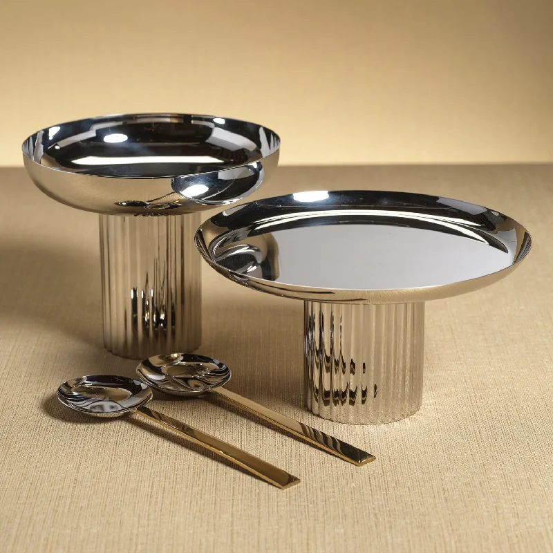 eco-friendly bamboo serving plates for weddings -Footed Tray - Polished Nickel