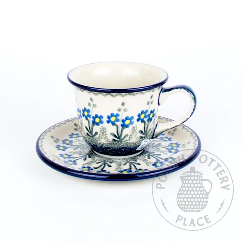 hot coffee mug -7oz Cup & Saucer - Blue Forget Me Nots