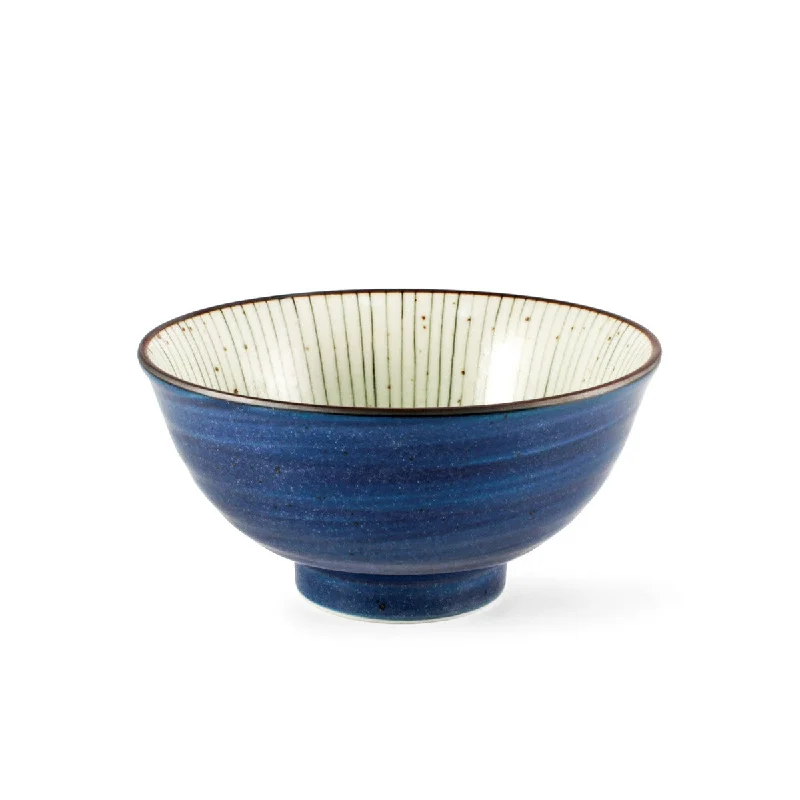 luxury porcelain plates for fine dining -Tokusa Blue Lined Interior Donburi Bowl 22.5 fl oz / 6.25" dia