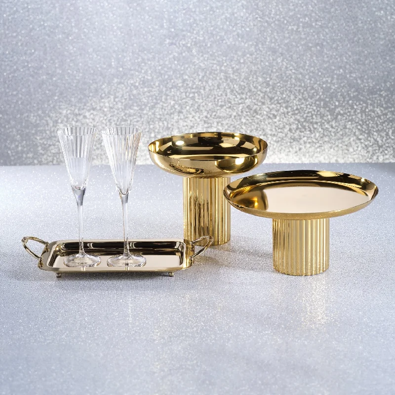 high-quality bamboo cups for formal dinners -Footed Tray - Polished Gold