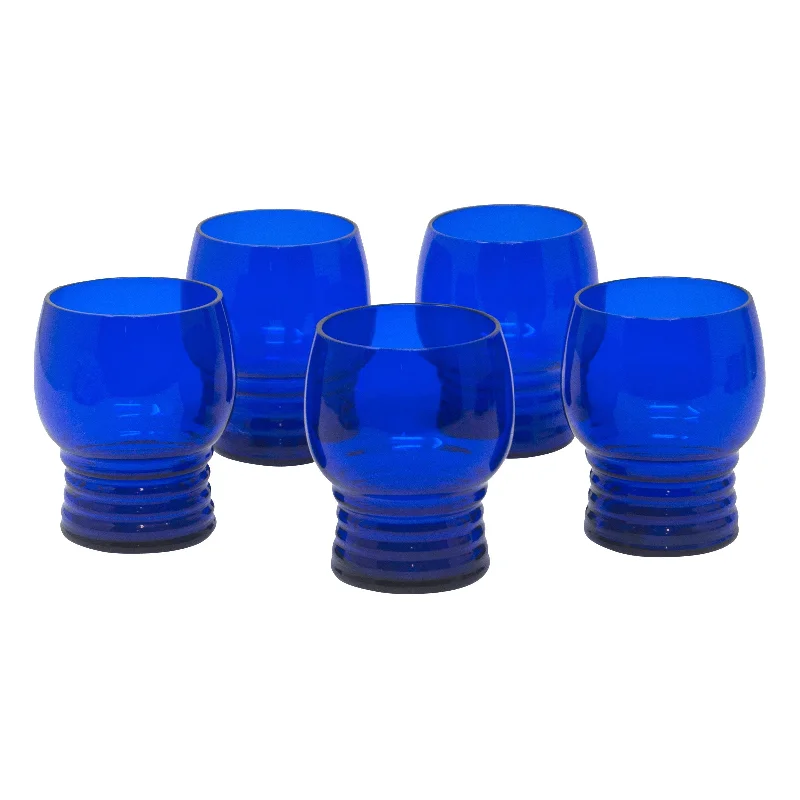 high-quality bamboo bowls for soups -Art Deco Cobalt Blue Ridged Bottom Small Tumblers