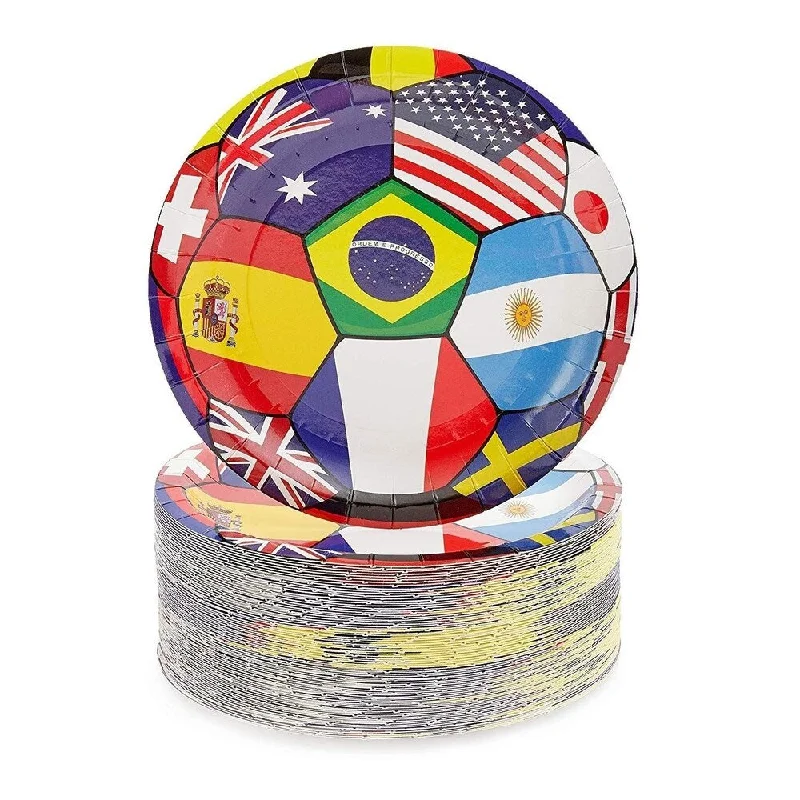 premium porcelain plates for formal dining -80-Pack Football World Cup Design Disposable Paper Plates 7" for World Cup Party