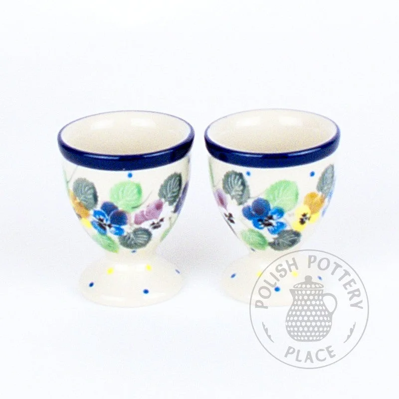 coffee cup with floral design -S/2 Egg Cups - Polish Pottery