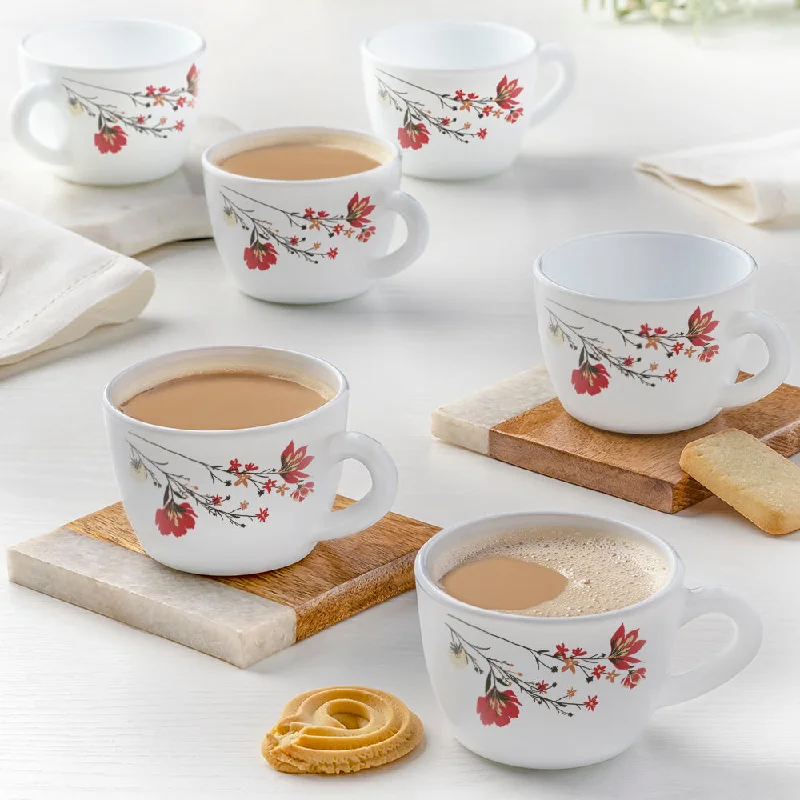 white ceramic mug -Larah by Borosil Chrys Red Cup Set