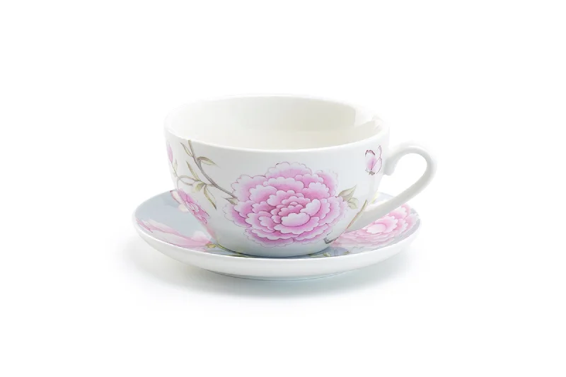 coffee cup with cute design -Peony and Magnolia Fine Porcelain Cup and Saucer