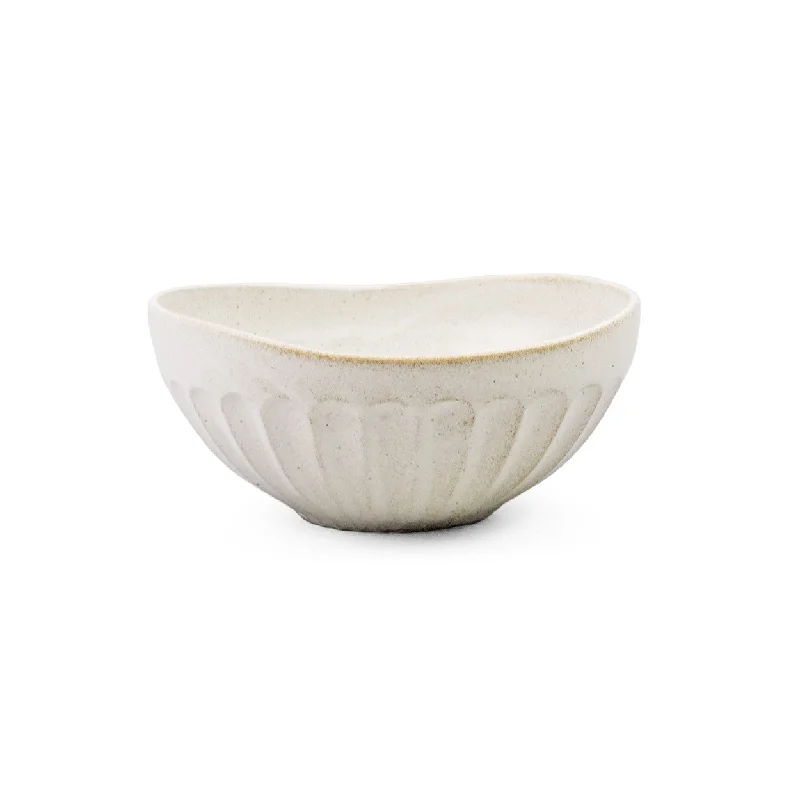 reusable bamboo serving dishes for picnics -Kobiki Ivory Kobachi Bowl Shaved Design 13 fl oz / 5.3" dia