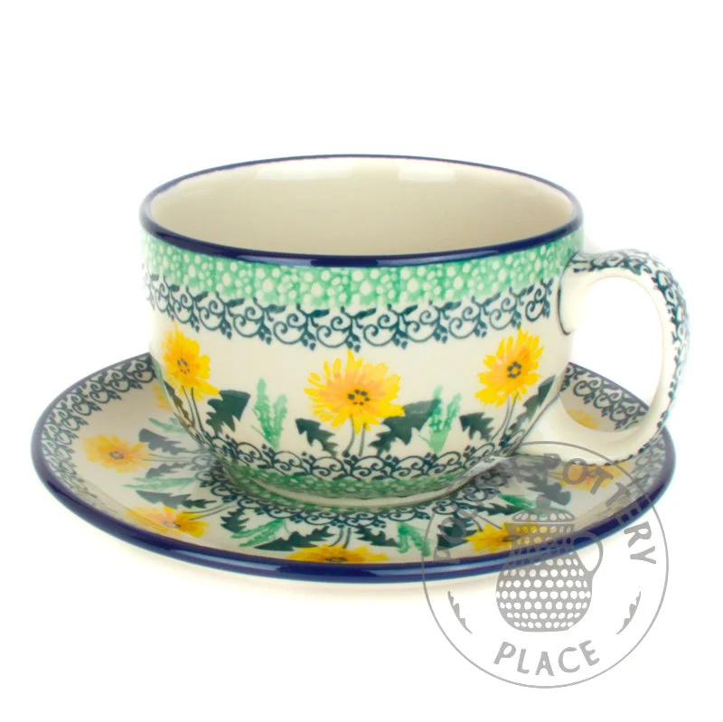 custom coffee mug -12oz Cup & Saucer Set - Dandelions