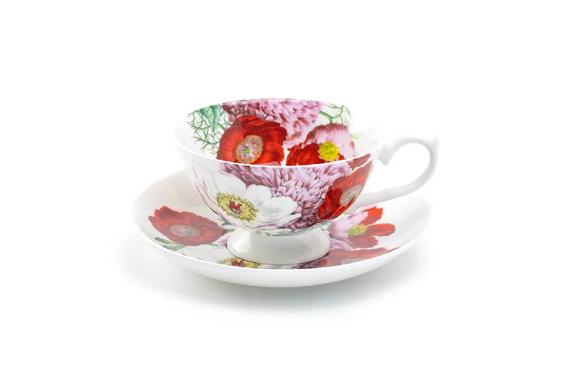 large glass coffee mug -Red Poppy Bone China Tea Cup and Saucer