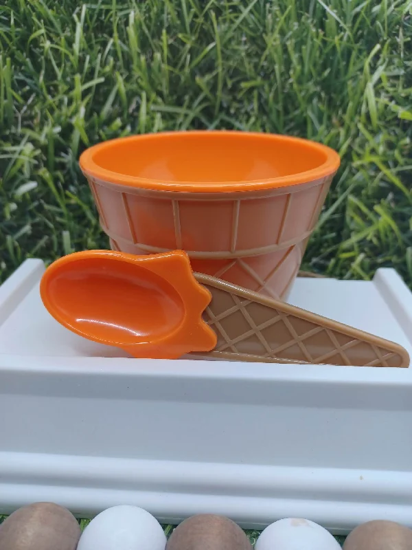 kids bamboo serving plates for picnics -Orange Ice Cream Waffle Cone Bowl w/ Spoon