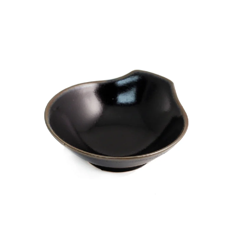 premium porcelain plates for formal dining -Glossy Black Tonsui Bowl with Brown Trim 5.2 fl oz / 4.84" dia