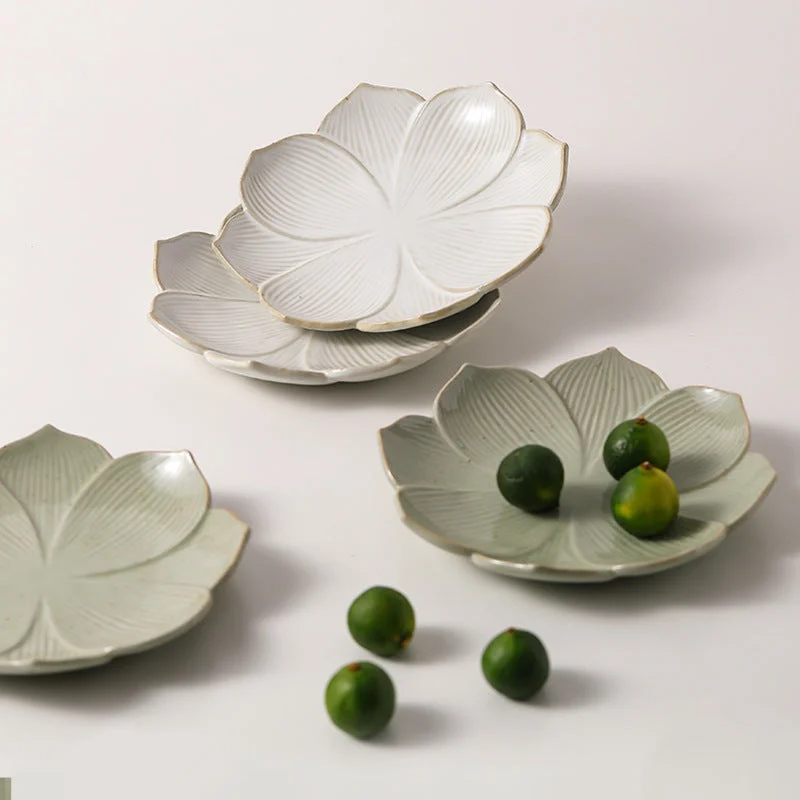 luxury porcelain flatware for family gatherings -Gohobi Ceramic Lotus Plate Teapot Tray