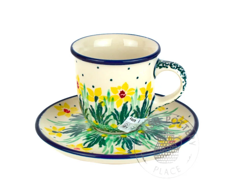 tea cup and saucer set -Demitasse Cup and Saucer - Yellow Daffodils