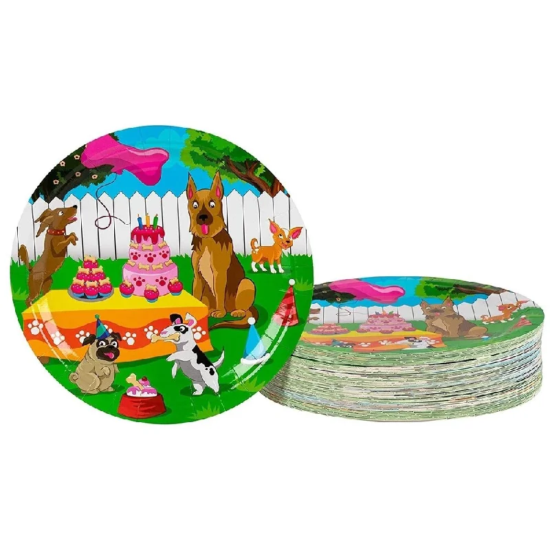 reusable porcelain serving plates for catering -80-Count Animal Themed Paper Disposable Plates for Dogs Puppy Birthday Party