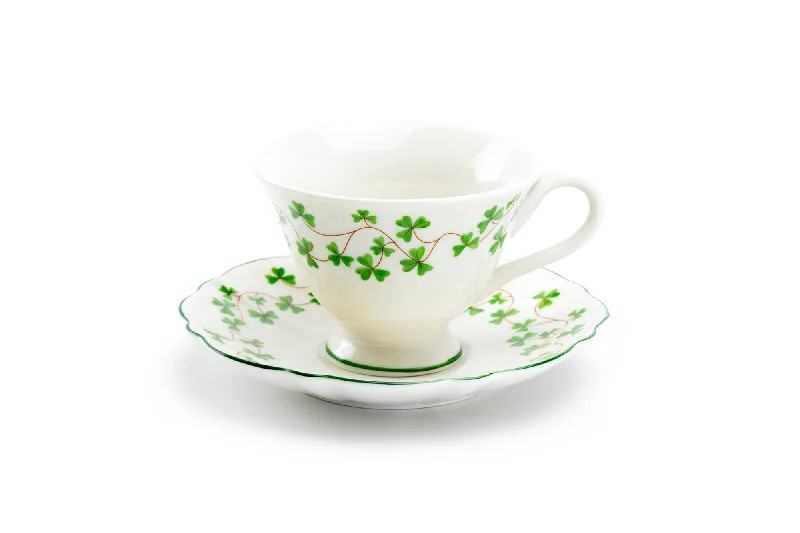 outdoor travel coffee mug -Shamrock Fine Porcelain Tea Cup and Saucer