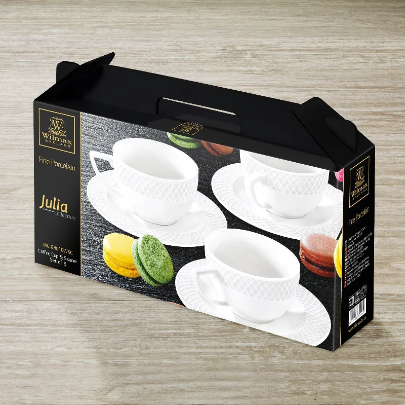 blue tea mug -White 3 Oz | 90 Ml Coffee Cup & Saucer Set Of 6 In Gift Box