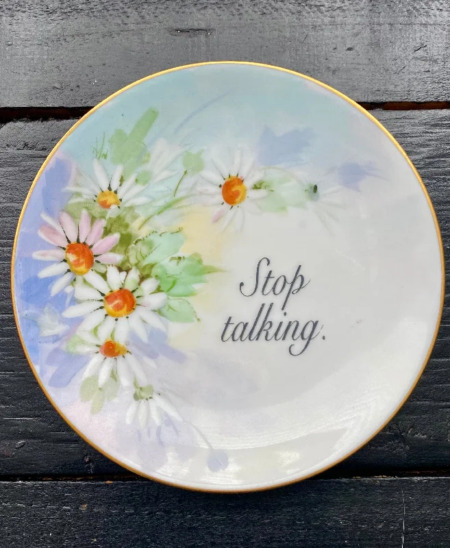 personalized bamboo bowls for salads -Vintage Stop Talking dessert plate